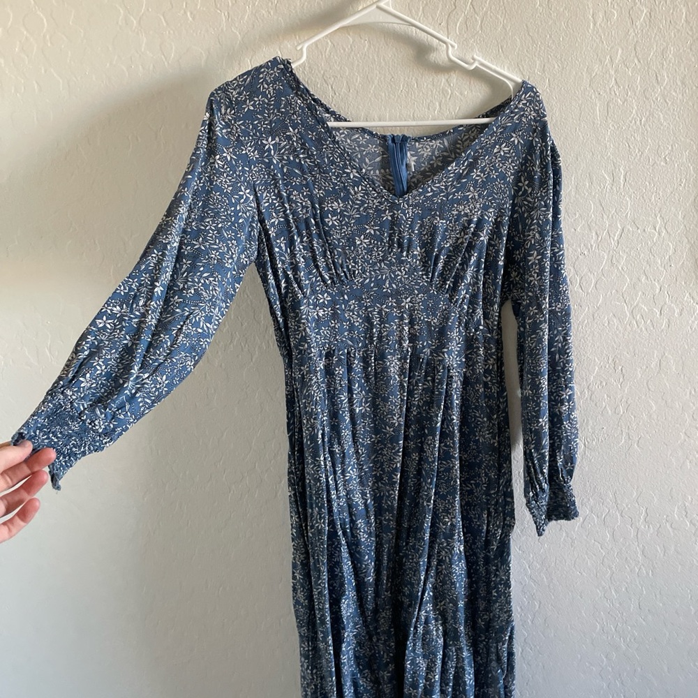 Floral Blue Long Sleeve Dress